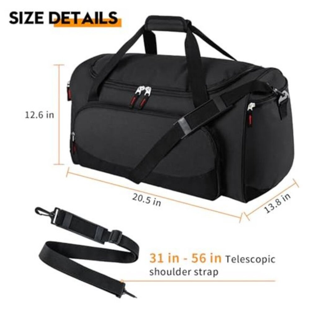 Gym Bag Men 55L Black Durable Large Duffle Bag for Travel Workout - Picture 5 of 6